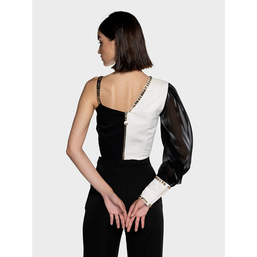 CILVR Women's Black and White Studded Crop Top