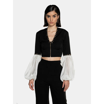 CILVR Women's Black and White Metal Studded Crop Top