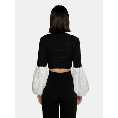 CILVR Women's Black and White Metal Studded Crop Top