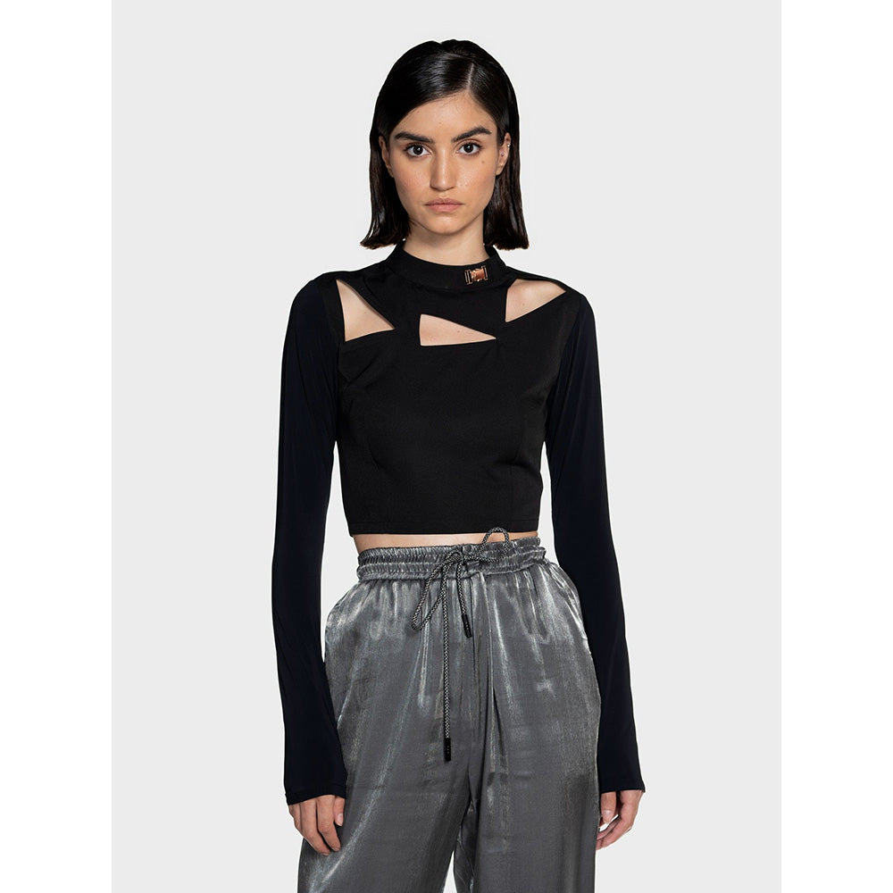 CILVR Women's Black Solid Cut Out Crop Top