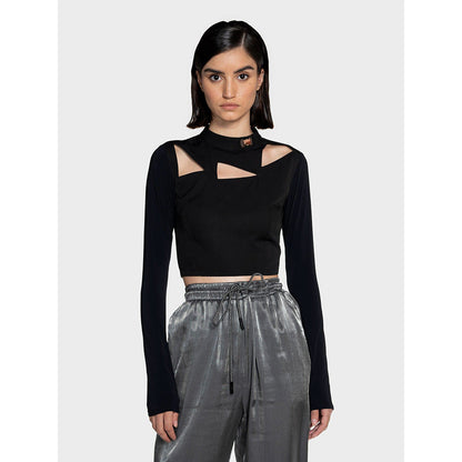 CILVR Women's Black Solid Cut Out Crop Top