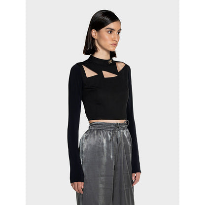 CILVR Women's Black Solid Cut Out Crop Top