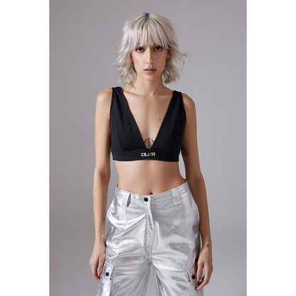 CILVR Women's Black Solid Jersey Crop Top