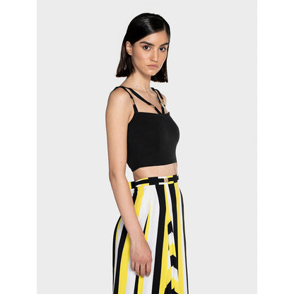 CILVR Women's Black Solid Shoulder Strap Crop Top