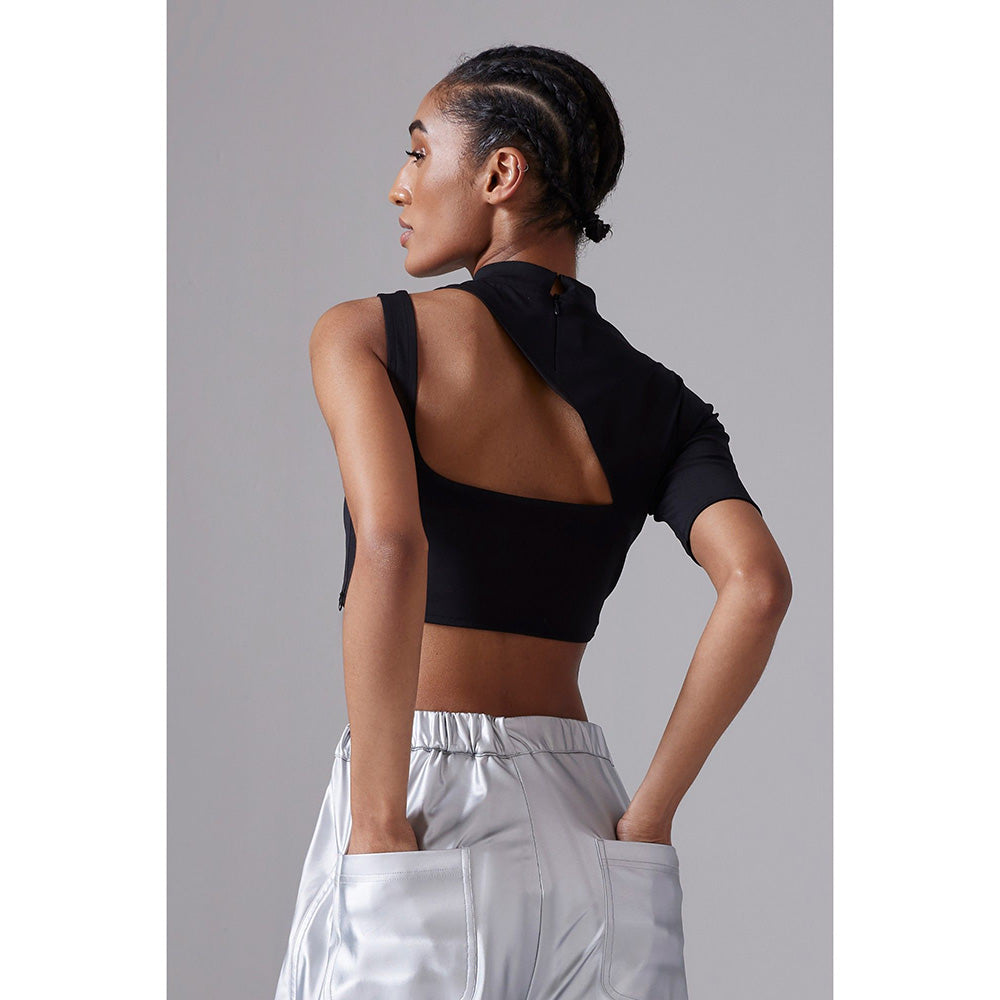 CILVR Women's Black Solid Active Jersey Crop Top