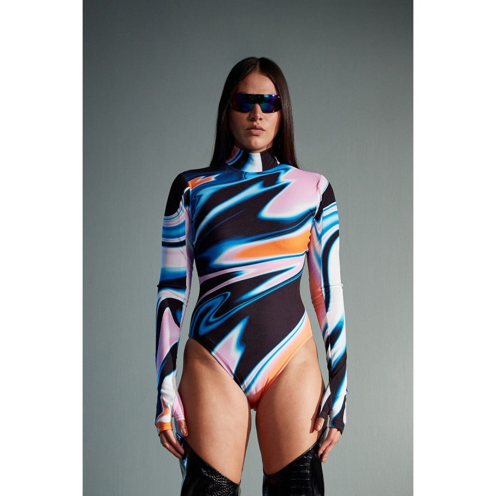 CILVR Women's Fluid Print Full Sleeves Bodysuit