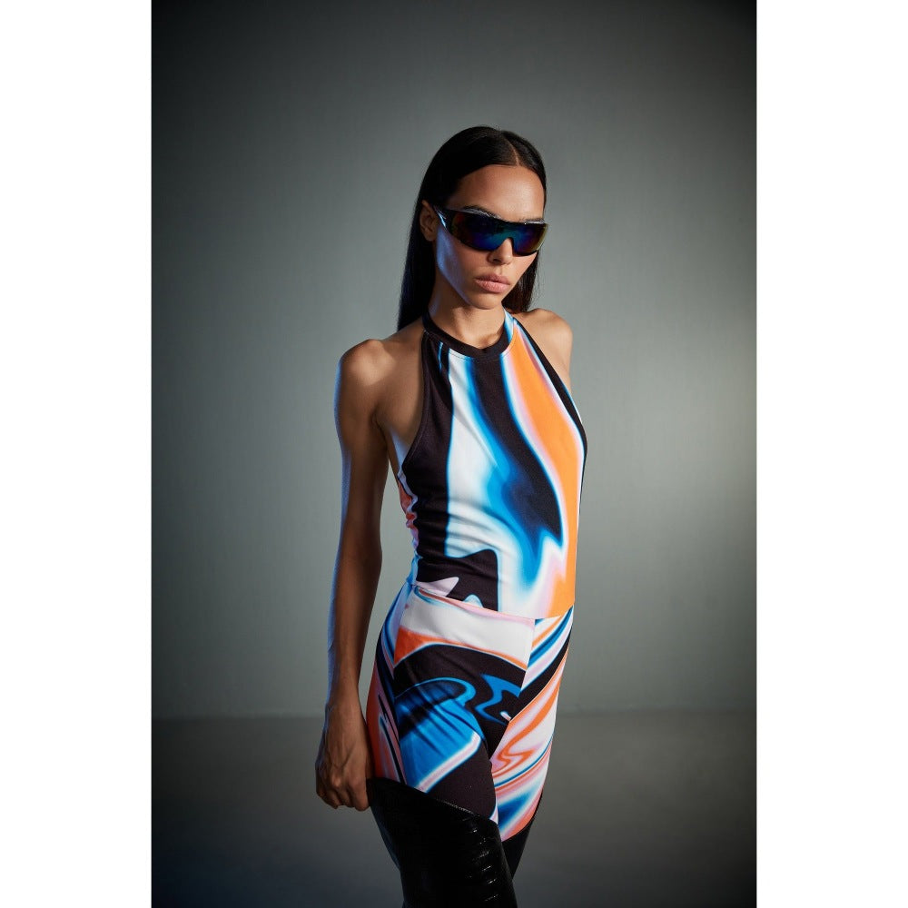 CILVR Women's Fluid Print Full Sleeveless Bodysuit