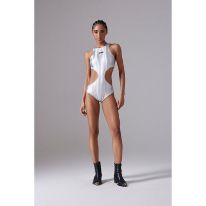 CILVR Women's Silver Scuba Sport Stride Sleeveless Bodysuit