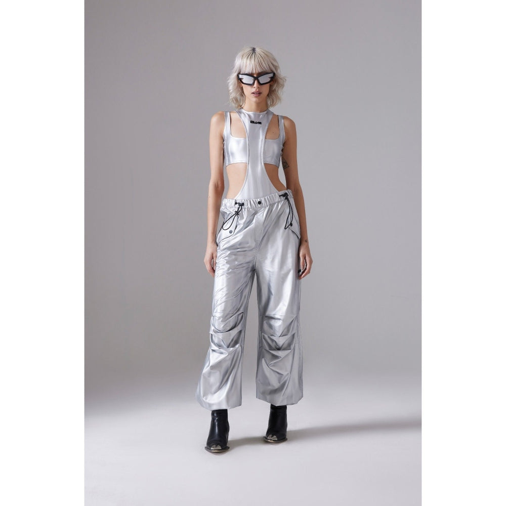 CILVR Women's Silver Lunar Circle Stride Sleeveless Bodysuit