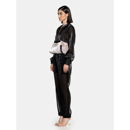 CILVR Women's Black Fluid Organza Co-Ord (Set of 2)
