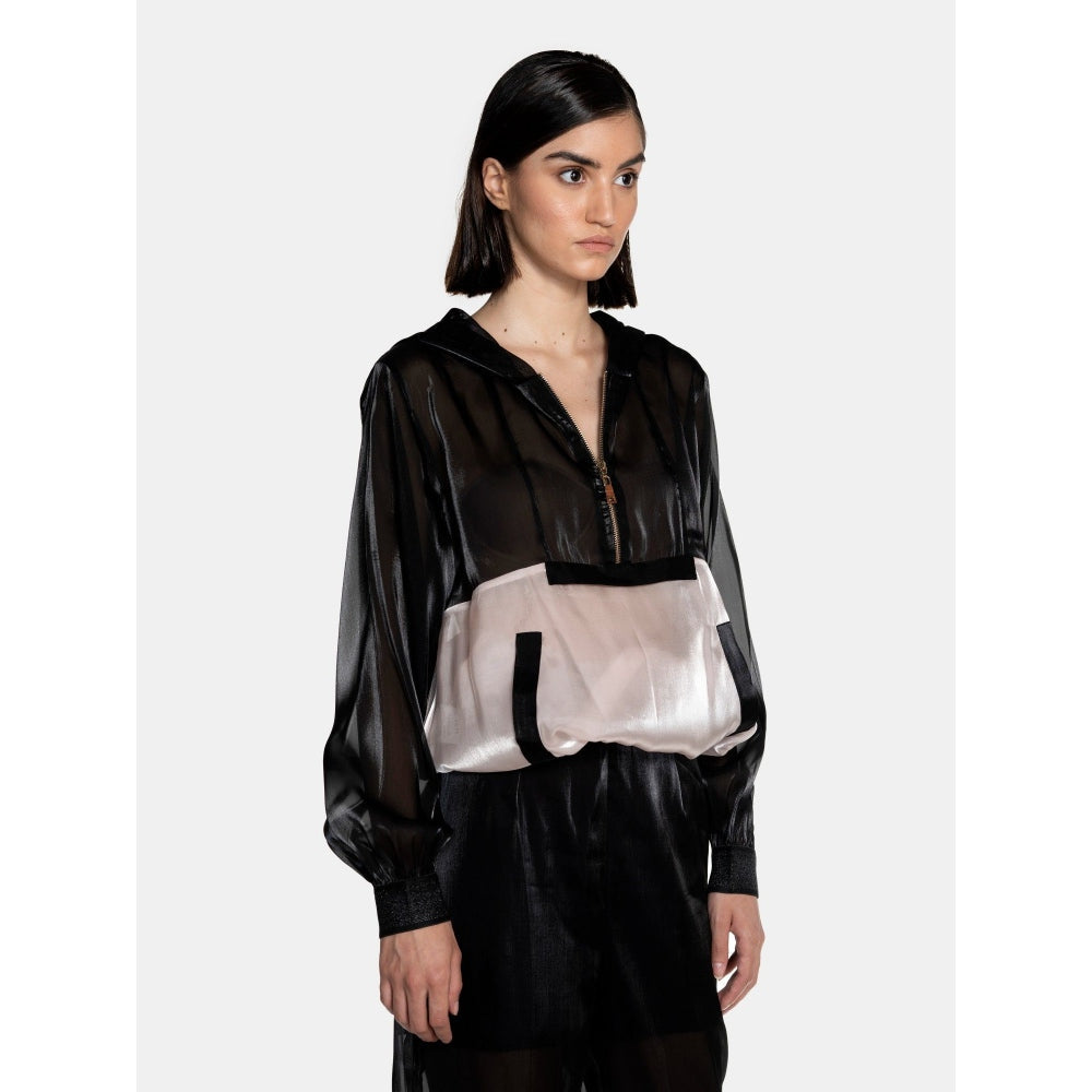 CILVR Women's Black Fluid Organza Co-Ord (Set of 2)