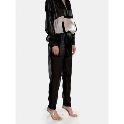 CILVR Women's Black Fluid Organza Co-Ord (Set of 2)