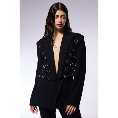 CILVR Black Midnight Septum Cropped Blazer