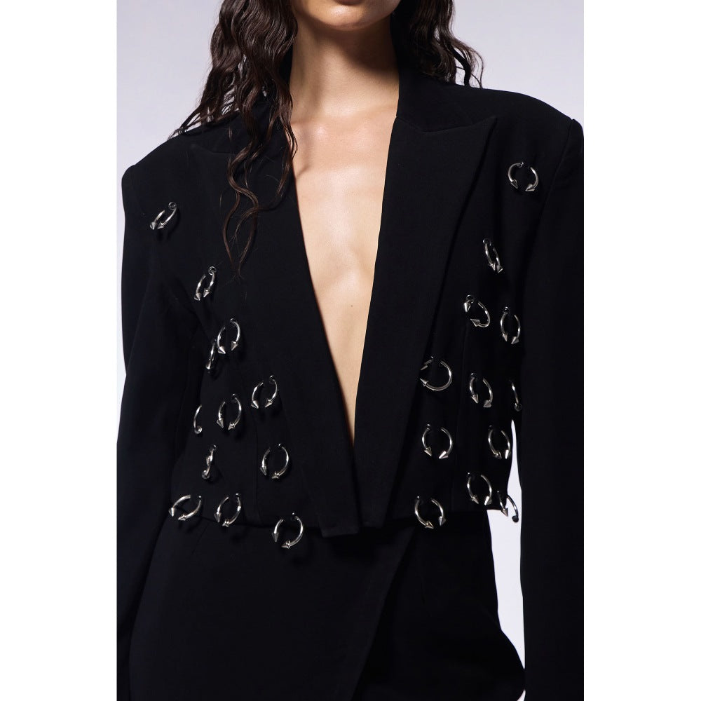 CILVR Black Midnight Septum Cropped Blazer