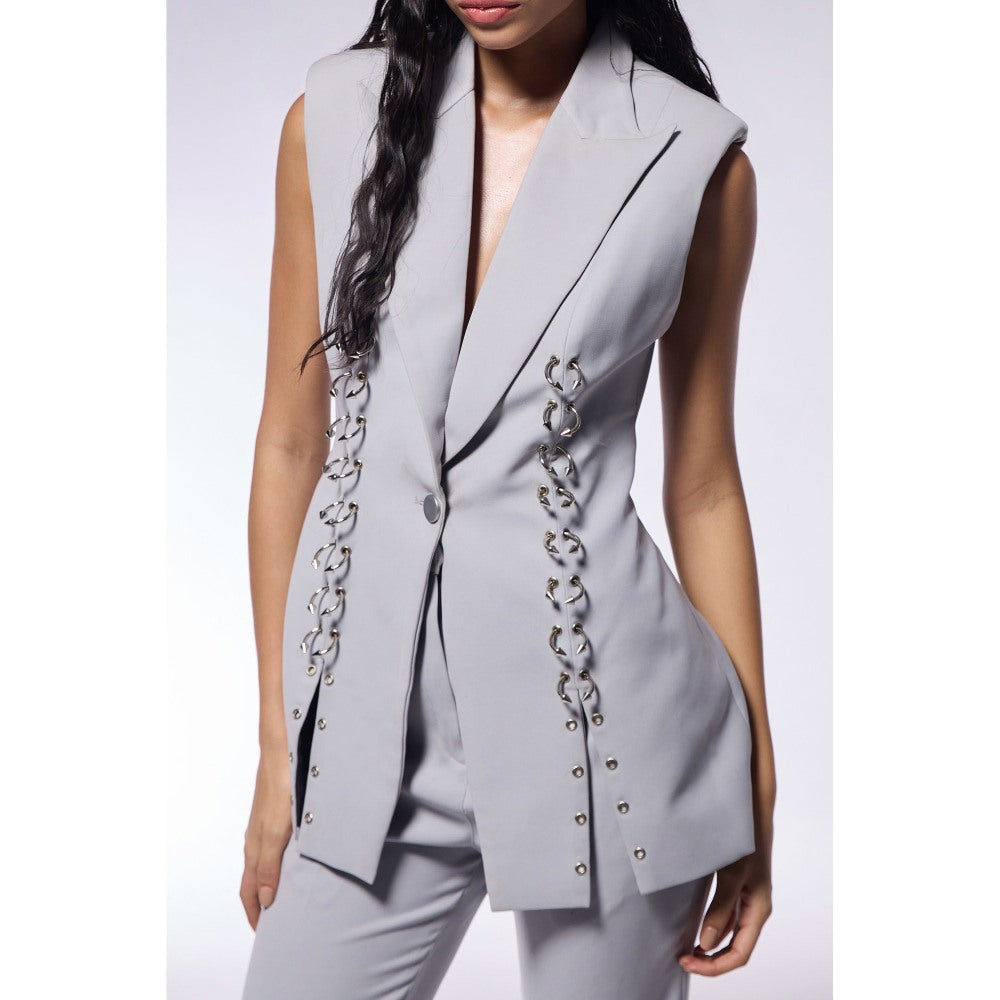 CILVR Grey Metal Septum Sleeveless Blazer