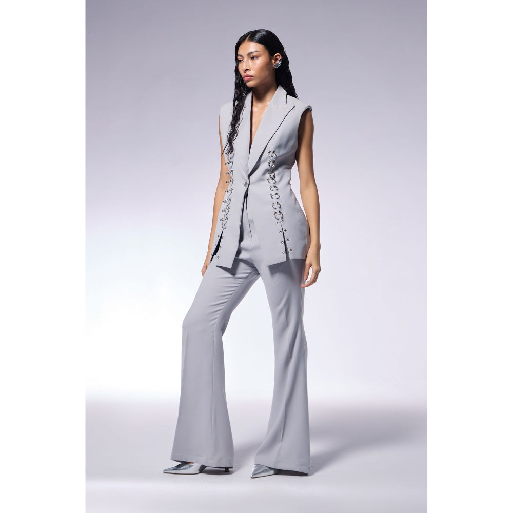 CILVR Grey Metal Septum Sleeveless Blazer