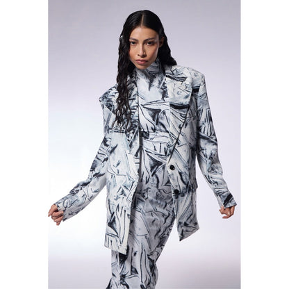 CILVR Black Crushed Paper Print Blazer