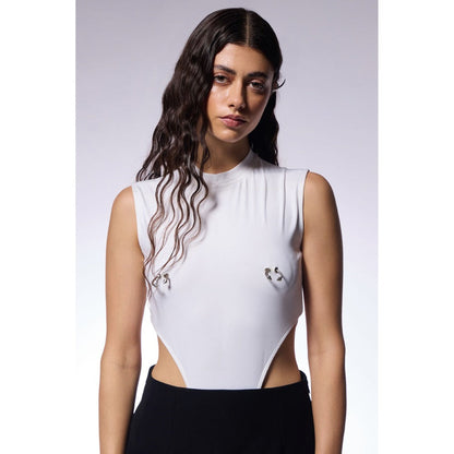 CILVR White Pierced Edge Bodysuit