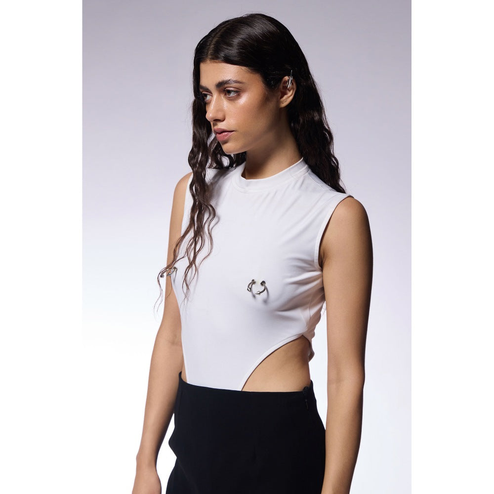CILVR White Pierced Edge Bodysuit