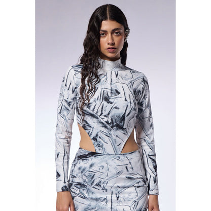 CILVR Black Crushed Paper Illusion Bodysuit