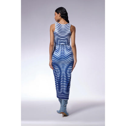 CILVR Optic Blue Midi Trompe O'Neil Print Dress