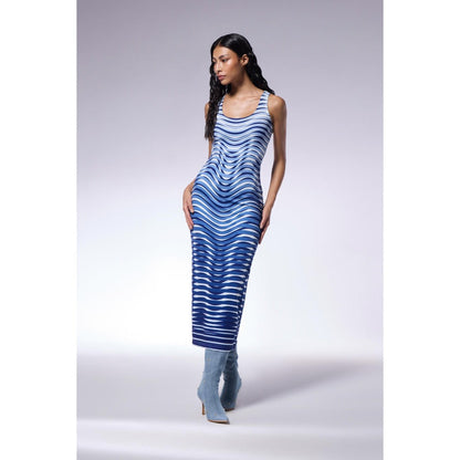 CILVR Optic Blue Midi Trompe O'Neil Print Dress