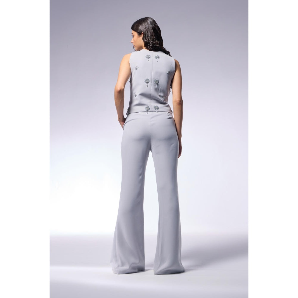 CILVR Cosmos Ash Grey Embellished Blazer with Waistcoat and Pant (Set of 3)