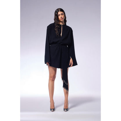 CILVR Midnight Black Solid Top and Skirt (Set of 2)