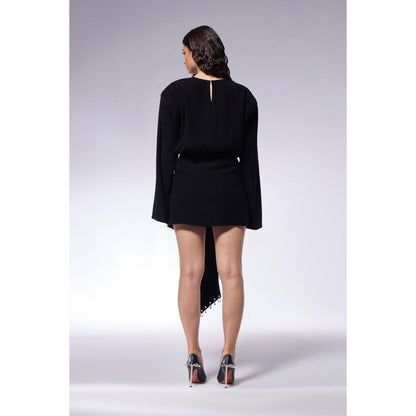 CILVR Midnight Black Solid Top and Skirt (Set of 2)