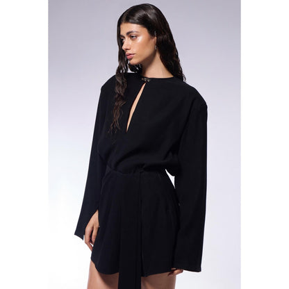 CILVR Midnight Black Solid Top and Skirt (Set of 2)