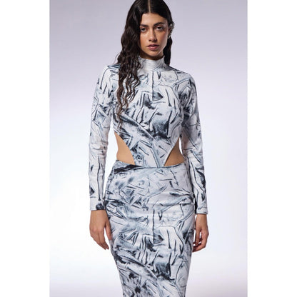 CILVR Crushed Paper Illusion Top and Skirt (Set of 2)