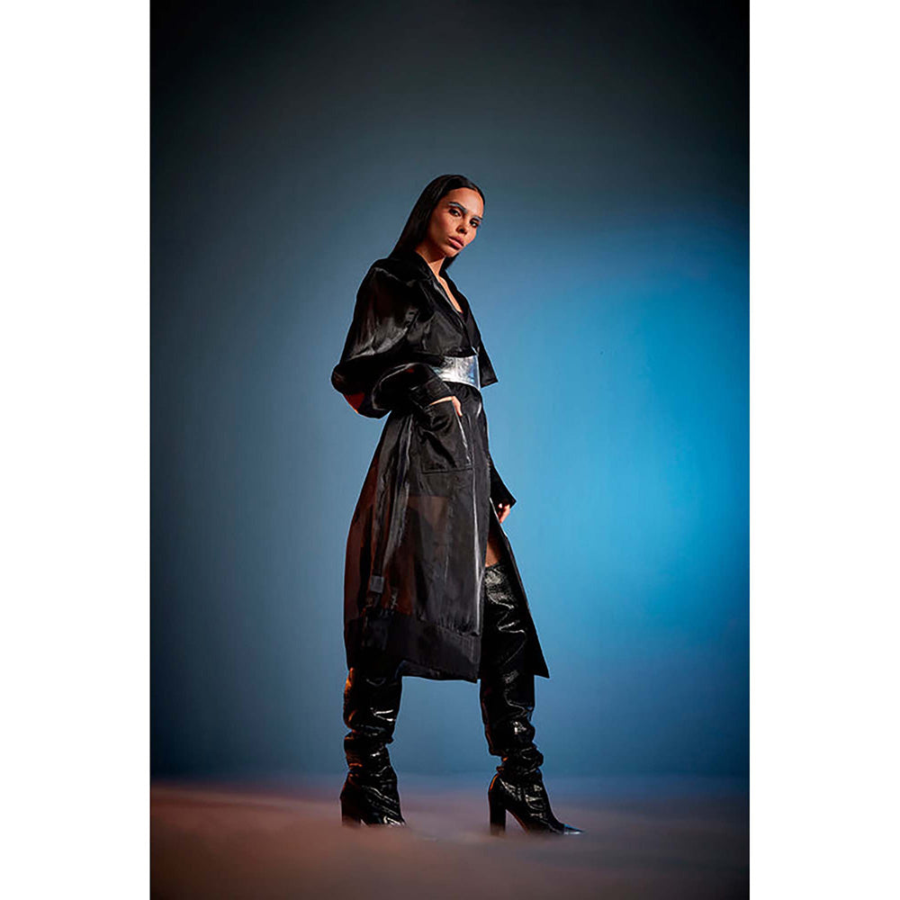 CILVR Black Organza Trench Coat