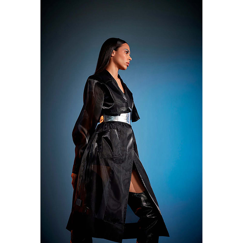 CILVR Black Organza Trench Coat
