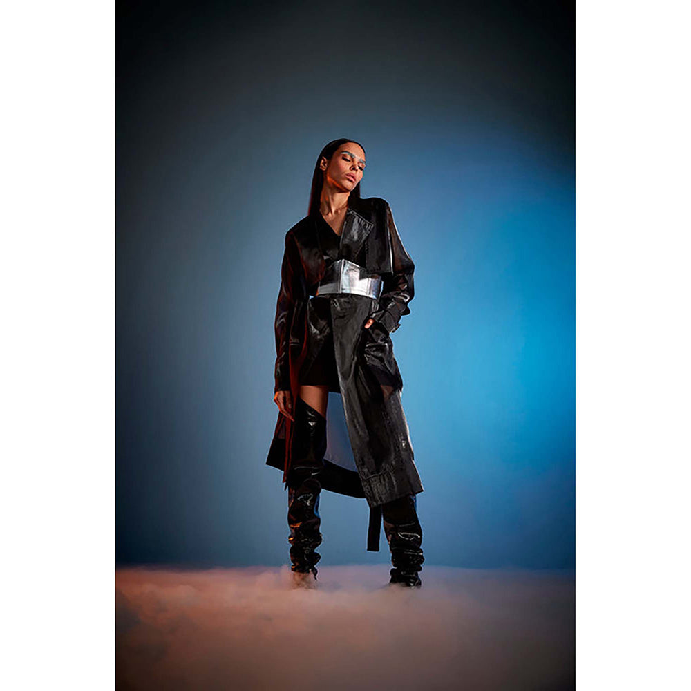 CILVR Black Organza Trench Coat