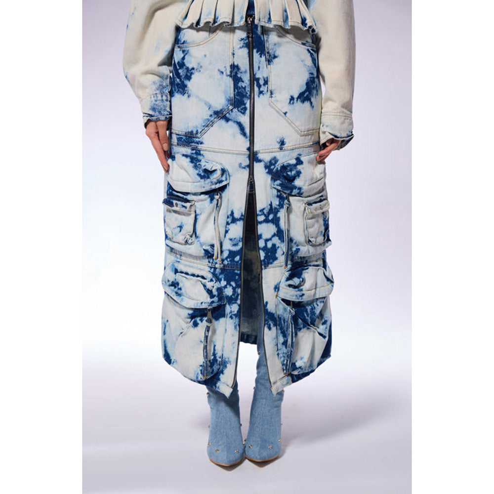 CILVR Iced Wash Denim Blue Cargo Skirt