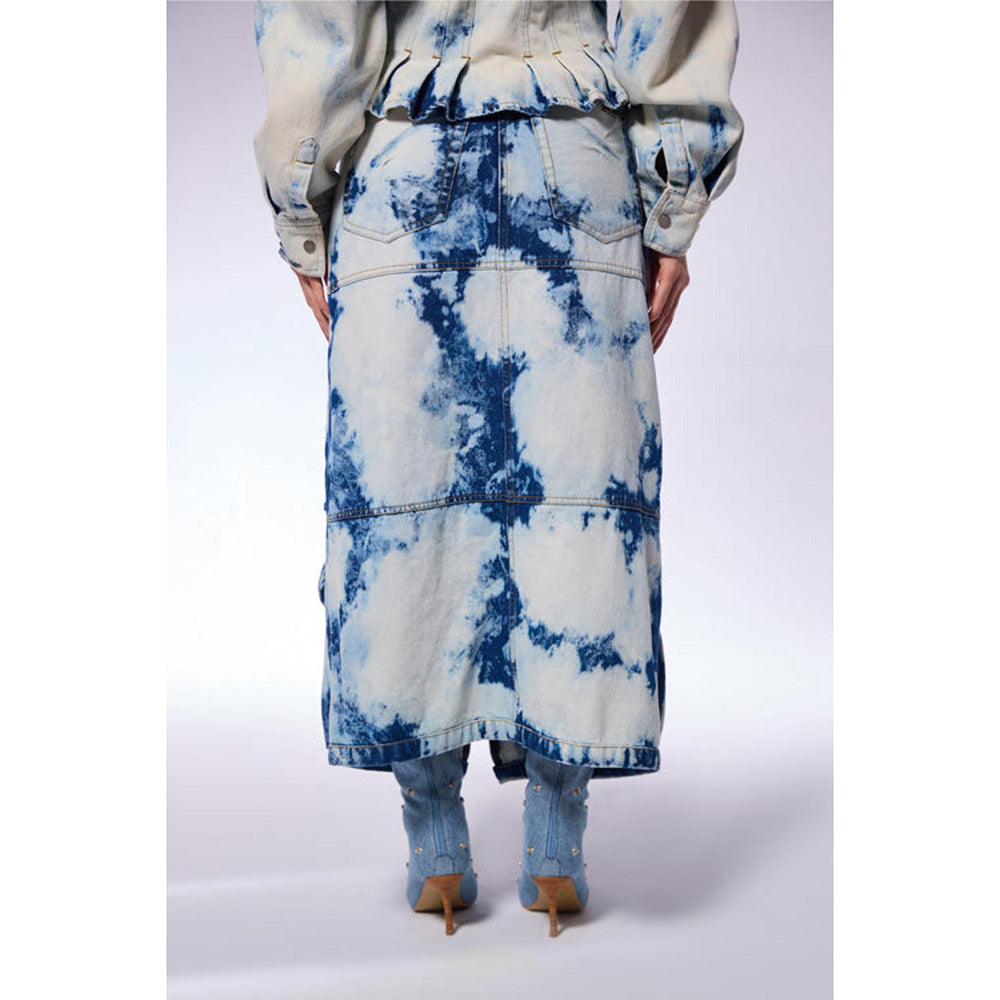 CILVR Iced Wash Denim Blue Cargo Skirt