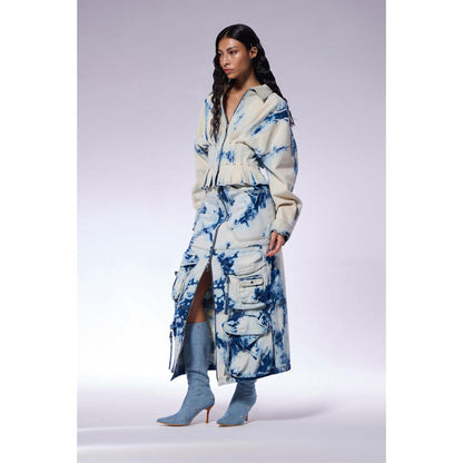 CILVR Iced Wash Denim Blue Cargo Skirt