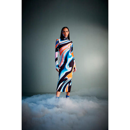 CILVR Fluid Print Bodycon Maxi Dress