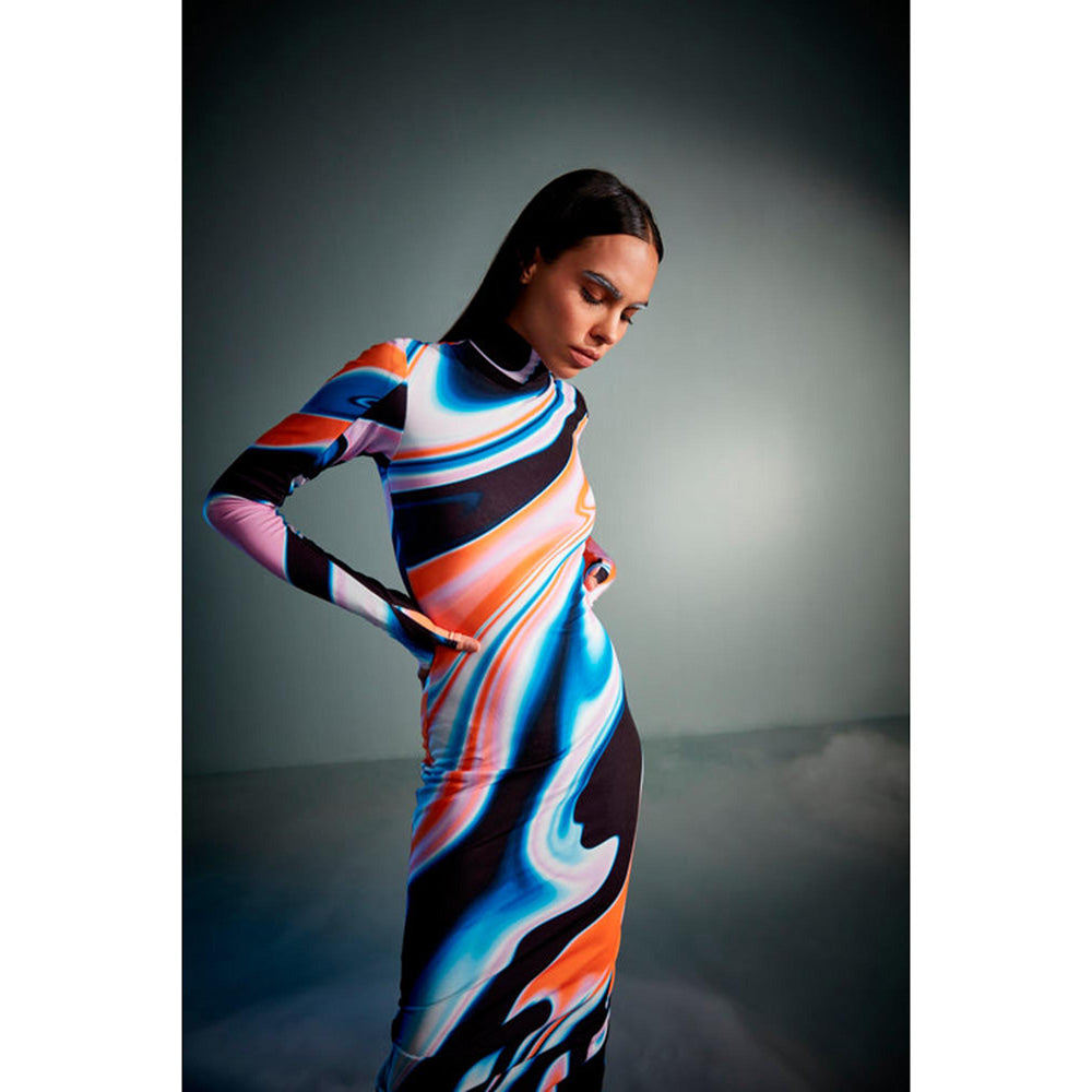 CILVR Fluid Print Bodycon Maxi Dress