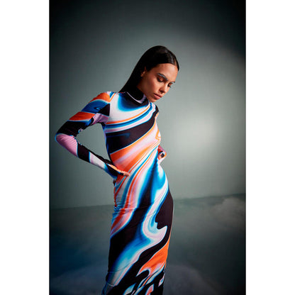 CILVR Fluid Print Bodycon Maxi Dress