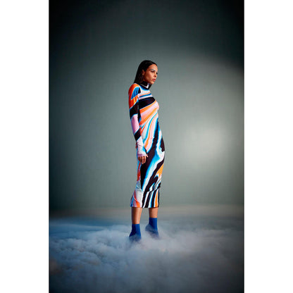 CILVR Fluid Print Bodycon Maxi Dress