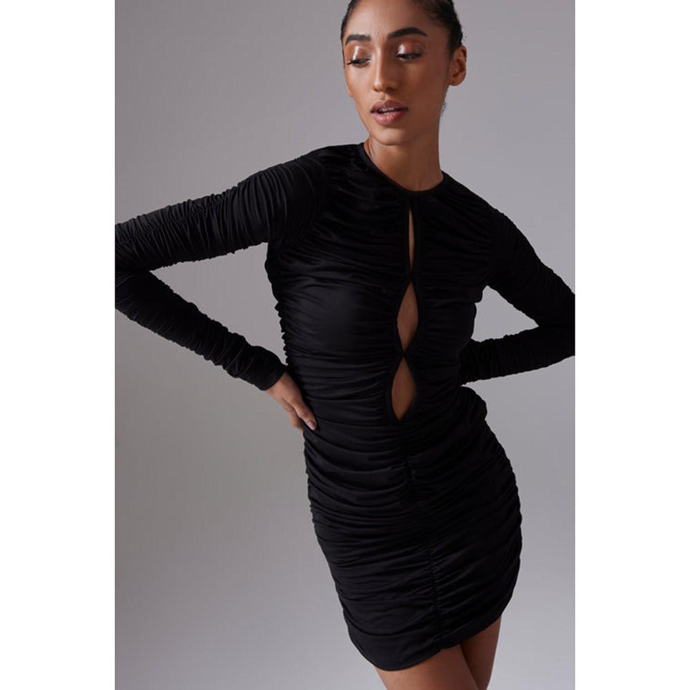 CILVR Ruched Black Mini Dress