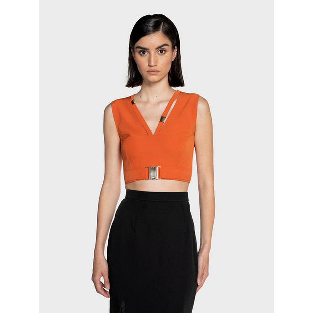 CILVR Orange Gold Buckles Crop Top