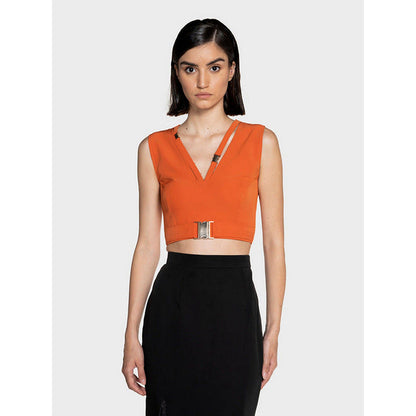 CILVR Orange Gold Buckles Crop Top