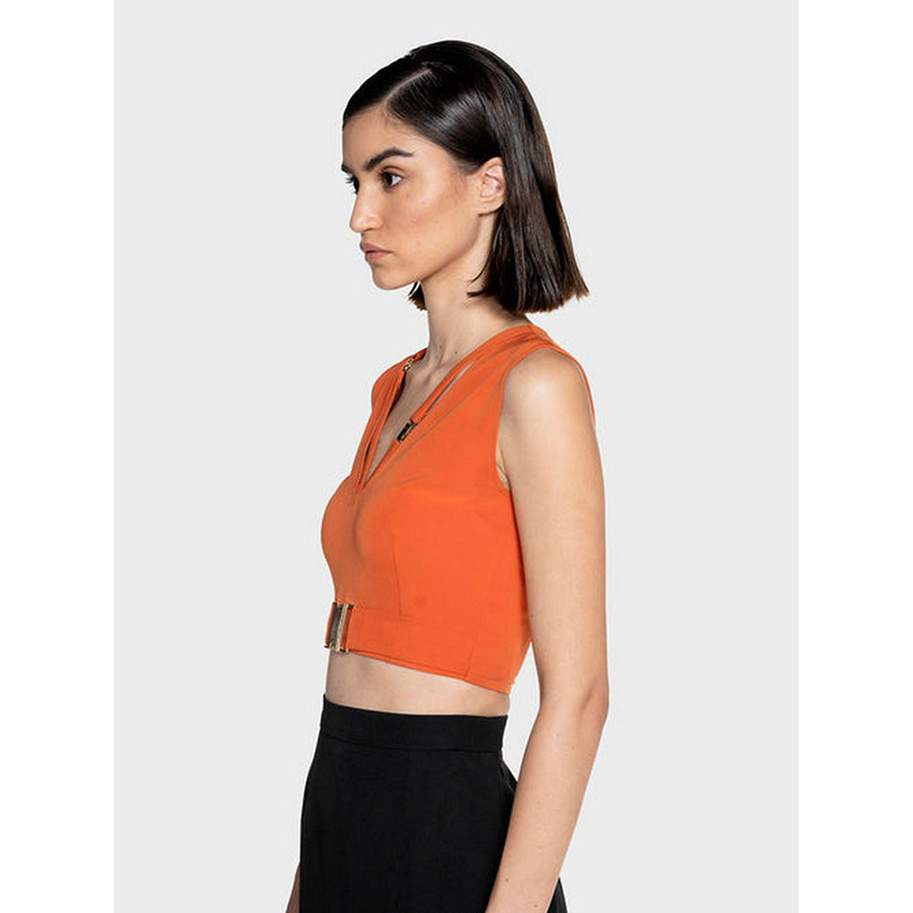 CILVR Orange Gold Buckles Crop Top