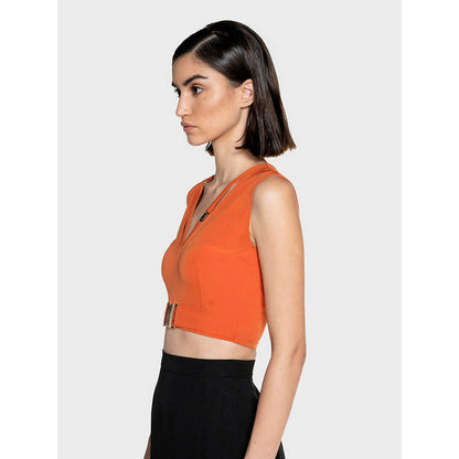 CILVR Orange Gold Buckles Crop Top