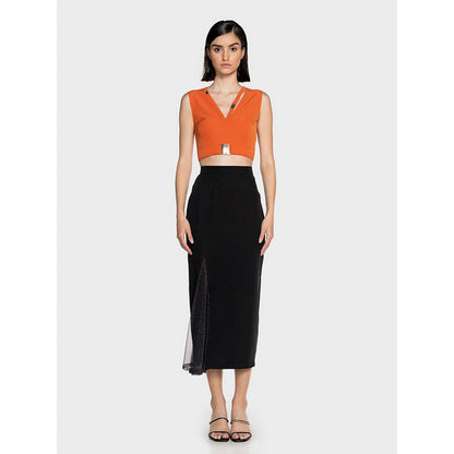 CILVR Orange Gold Buckles Crop Top