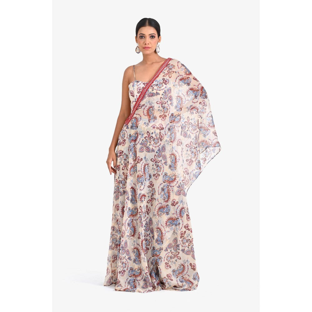 Closet Aura Printed Sharara with Cape & Bustier (Set of 3)