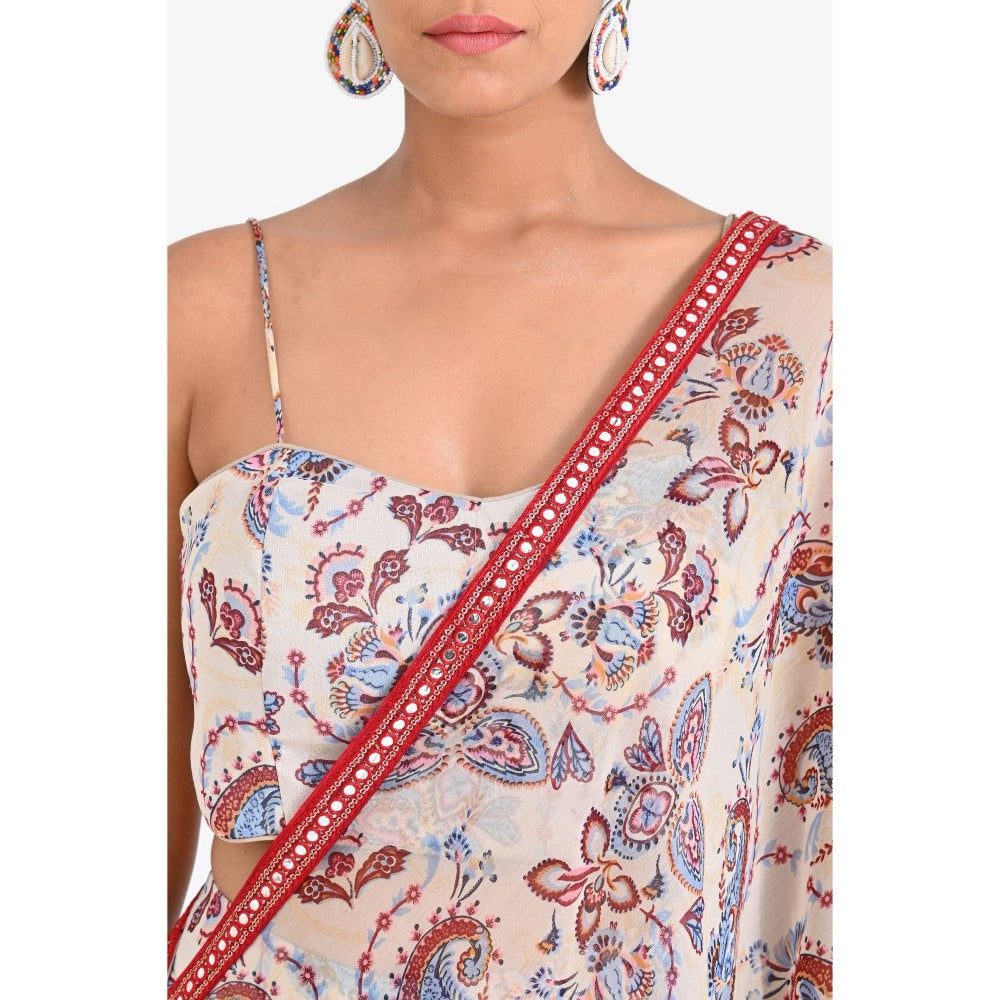 Closet Aura Printed Sharara with Cape & Bustier (Set of 3)