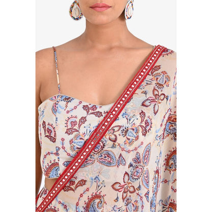 Closet Aura Printed Sharara with Cape & Bustier (Set of 3)